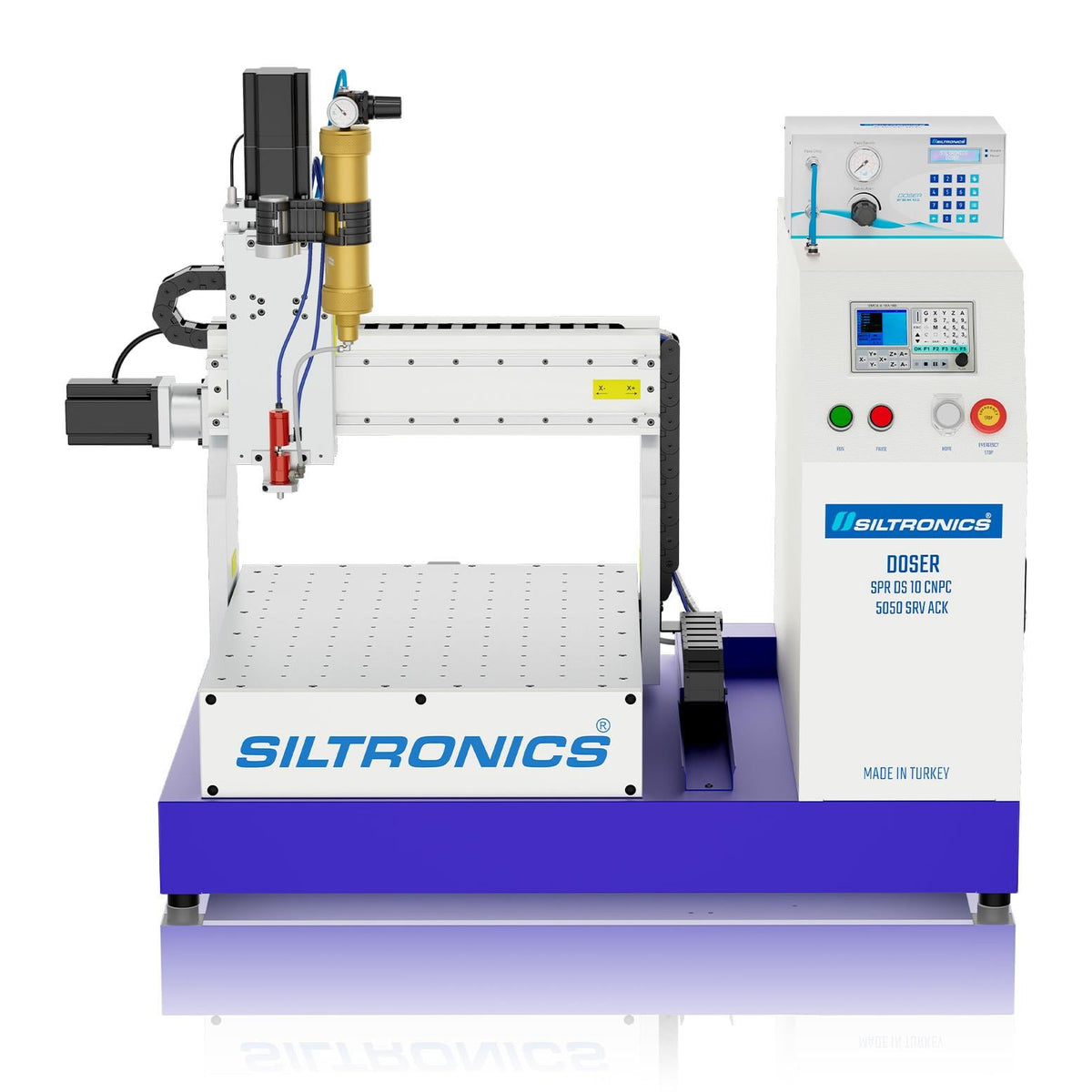 SILTRONICS “DOSER” CNC DOZAJLAMA MAKİNASI - MASA ÜSTÜ - 500 X 500 SERVO MOTOR-AÇIK KABİN - ALÜMİNYUM GÖVDELİ
