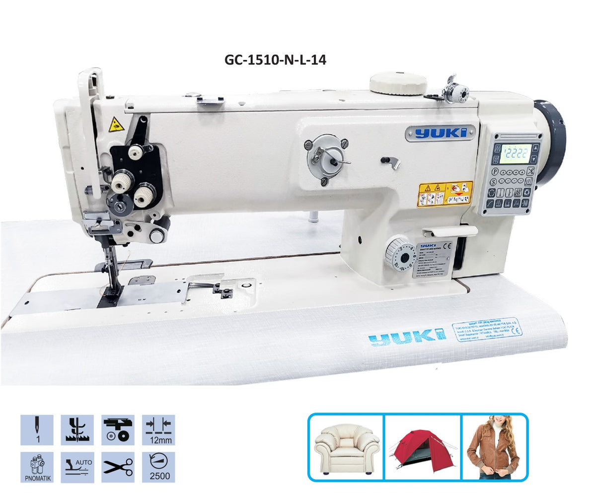 Yuki GC-1510-N-L-14-7 Çift Papuç Tek İğne Makine (35cm) 12mm İplik Kesicili