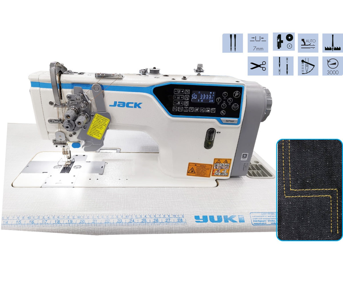 JK-58750F-105 Çift İğne Makinesi Büyük Çağanozlu İplik Kesicili İptalli (Kot) Yeni Model