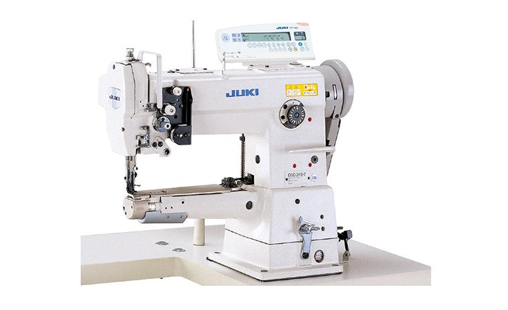 Juki DSC-245-7 İnce Baş, Kollu, Çift Pabuçlu, Alt-Üst ve İğne Transportlu, İplik Kesmeli Dikey Çağanozlu, Elektronik Kilit Dikiş Makinası