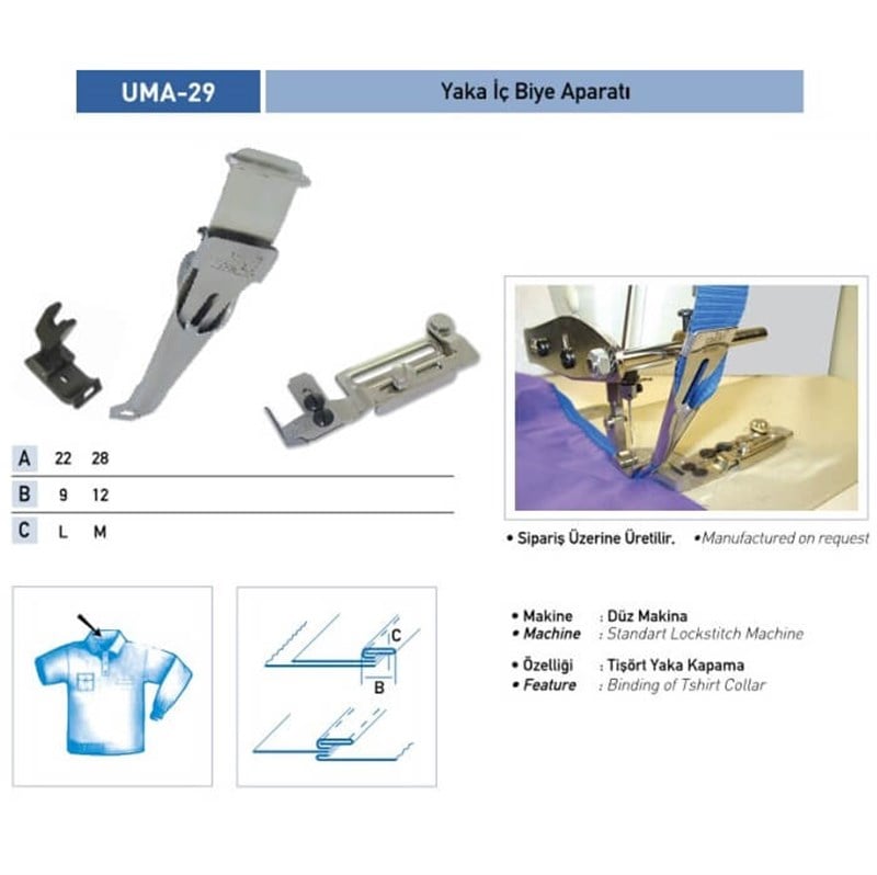 Yaka İç Biye Aparatı 22x9mm/ UMA-29